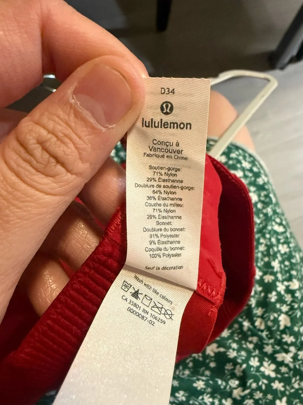 Lululemon Like A Cloud Bra Longline D/DD Cup Red 34D Strappy Sports Bra